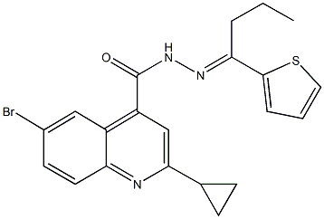 6-bromo-2-cyclopropyl-N'-[1-(2-thienyl)butylidene]-4-quinolinecarbohydrazide Struktur
