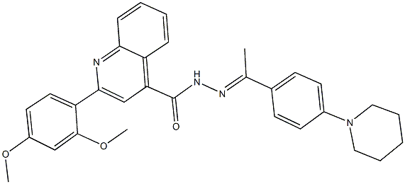 2-(2,4-dimethoxyphenyl)-N'-{1-[4-(1-piperidinyl)phenyl]ethylidene}-4-quinolinecarbohydrazide Struktur
