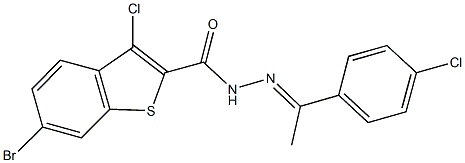 6-bromo-3-chloro-N'-[1-(4-chlorophenyl)ethylidene]-1-benzothiophene-2-carbohydrazide 化学構造式