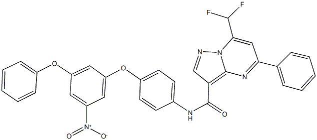 7-(difluoromethyl)-N-(4-{3-nitro-5-phenoxyphenoxy}phenyl)-5-phenylpyrazolo[1,5-a]pyrimidine-3-carboxamide,445245-44-3,结构式