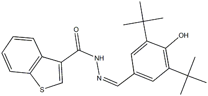 N'-(3,5-ditert-butyl-4-hydroxybenzylidene)-1-benzothiophene-3-carbohydrazide 化学構造式