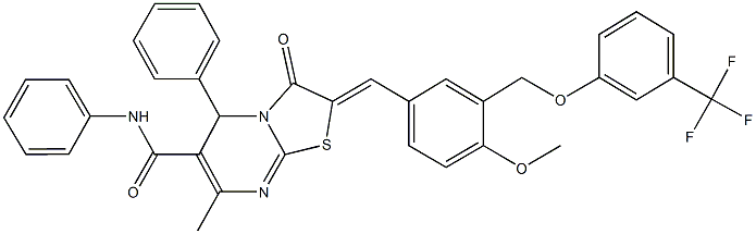 2-(4-methoxy-3-{[3-(trifluoromethyl)phenoxy]methyl}benzylidene)-7-methyl-3-oxo-N,5-diphenyl-2,3-dihydro-5H-[1,3]thiazolo[3,2-a]pyrimidine-6-carboxamide Structure