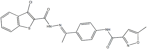 N-(4-{N-[(3-chloro-1-benzothien-2-yl)carbonyl]ethanehydrazonoyl}phenyl)-5-methyl-3-isoxazolecarboxamide Structure