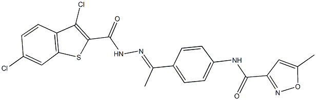 N-(4-{N-[(3,6-dichloro-1-benzothien-2-yl)carbonyl]ethanehydrazonoyl}phenyl)-5-methyl-3-isoxazolecarboxamide 结构式