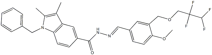 1-benzyl-N'-{4-methoxy-3-[(2,2,3,3-tetrafluoropropoxy)methyl]benzylidene}-2,3-dimethyl-1H-indole-5-carbohydrazide,445246-58-2,结构式