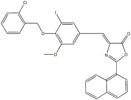 4-{4-[(2-chlorobenzyl)oxy]-3-iodo-5-methoxybenzylidene}-2-(1-naphthyl)-1,3-oxazol-5(4H)-one,445249-71-8,结构式