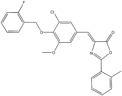 4-{3-chloro-4-[(2-fluorobenzyl)oxy]-5-methoxybenzylidene}-2-(2-methylphenyl)-1,3-oxazol-5(4H)-one,445249-95-6,结构式