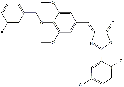 2-(2,5-dichlorophenyl)-4-{4-[(3-fluorobenzyl)oxy]-3,5-dimethoxybenzylidene}-1,3-oxazol-5(4H)-one 结构式