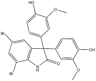 5,7-dibromo-3,3-bis(4-hydroxy-3-methoxyphenyl)-1,3-dihydro-2H-indol-2-one Structure