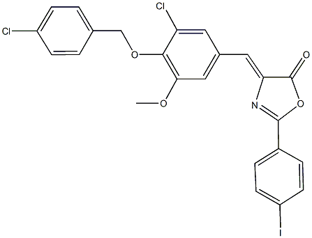 4-{3-chloro-4-[(4-chlorobenzyl)oxy]-5-methoxybenzylidene}-2-(4-iodophenyl)-1,3-oxazol-5(4H)-one 结构式