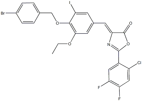 4-{4-[(4-bromobenzyl)oxy]-3-ethoxy-5-iodobenzylidene}-2-(2-chloro-4,5-difluorophenyl)-1,3-oxazol-5(4H)-one 结构式