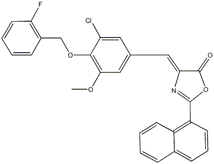 4-{3-chloro-4-[(2-fluorobenzyl)oxy]-5-methoxybenzylidene}-2-(1-naphthyl)-1,3-oxazol-5(4H)-one 化学構造式