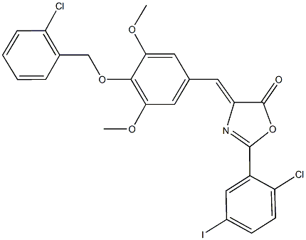 4-{4-[(2-chlorobenzyl)oxy]-3,5-dimethoxybenzylidene}-2-(2-chloro-5-iodophenyl)-1,3-oxazol-5(4H)-one 结构式