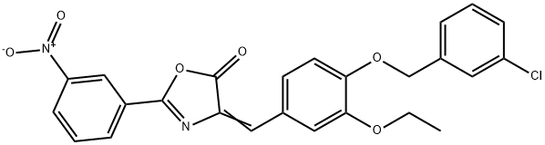 4-{4-[(3-chlorobenzyl)oxy]-3-ethoxybenzylidene}-2-{3-nitrophenyl}-1,3-oxazol-5(4H)-one 化学構造式