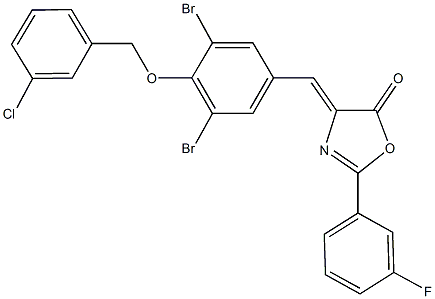 4-{3,5-dibromo-4-[(3-chlorobenzyl)oxy]benzylidene}-2-(3-fluorophenyl)-1,3-oxazol-5(4H)-one,445250-89-5,结构式