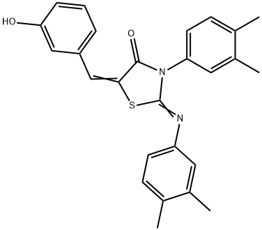 3-(3,4-dimethylphenyl)-2-[(3,4-dimethylphenyl)imino]-5-(3-hydroxybenzylidene)-1,3-thiazolidin-4-one 结构式