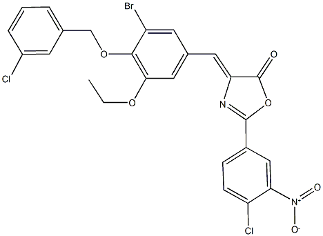 4-{3-bromo-4-[(3-chlorobenzyl)oxy]-5-ethoxybenzylidene}-2-{4-chloro-3-nitrophenyl}-1,3-oxazol-5(4H)-one,445251-20-7,结构式