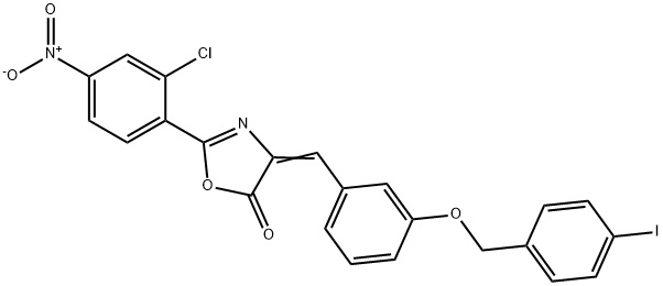 2-{2-chloro-4-nitrophenyl}-4-{3-[(4-iodobenzyl)oxy]benzylidene}-1,3-oxazol-5(4H)-one 化学構造式