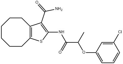 2-{[2-(3-chlorophenoxy)propanoyl]amino}-4,5,6,7,8,9-hexahydrocycloocta[b]thiophene-3-carboxamide Struktur
