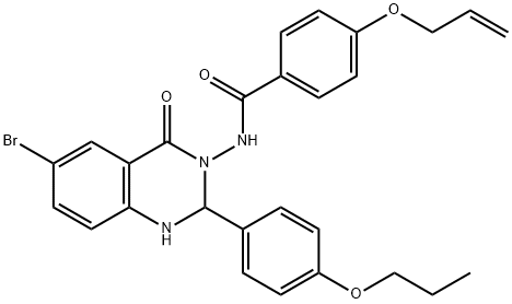 4-(allyloxy)-N-(6-bromo-4-oxo-2-(4-propoxyphenyl)-1,4-dihydro-3(2H)-quinazolinyl)benzamide 化学構造式