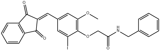 N-benzyl-2-{4-[(1,3-dioxo-1,3-dihydro-2H-inden-2-ylidene)methyl]-2-iodo-6-methoxyphenoxy}acetamide Structure