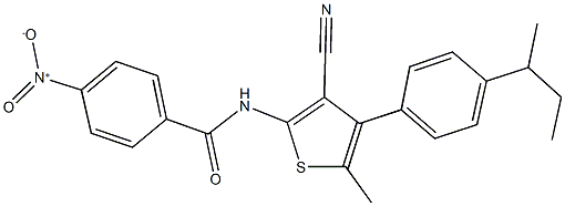 N-[4-(4-sec-butylphenyl)-3-cyano-5-methyl-2-thienyl]-4-nitrobenzamide 化学構造式