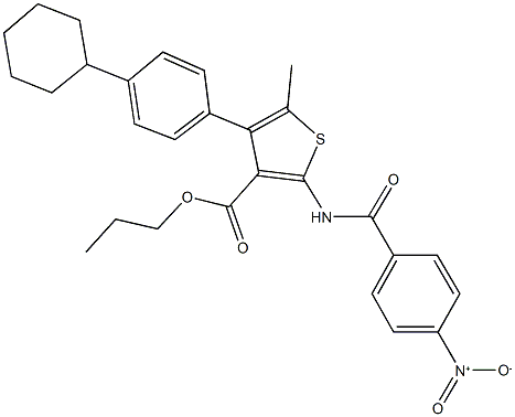 propyl 4-(4-cyclohexylphenyl)-2-({4-nitrobenzoyl}amino)-5-methyl-3-thiophenecarboxylate Struktur