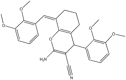 2-amino-8-(2,3-dimethoxybenzylidene)-4-(2,3-dimethoxyphenyl)-5,6,7,8-tetrahydro-4H-chromene-3-carbonitrile,445259-67-6,结构式