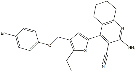 2-amino-4-{4-[(4-bromophenoxy)methyl]-5-ethyl-2-thienyl}-5,6,7,8-tetrahydro-3-quinolinecarbonitrile 化学構造式