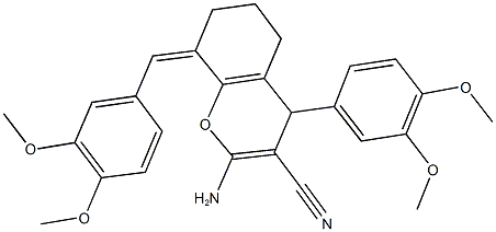 2-amino-8-(3,4-dimethoxybenzylidene)-4-(3,4-dimethoxyphenyl)-5,6,7,8-tetrahydro-4H-chromene-3-carbonitrile Structure