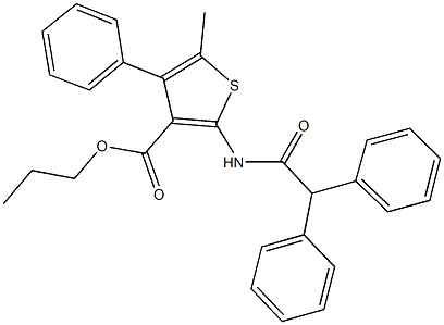 propyl 2-[(diphenylacetyl)amino]-5-methyl-4-phenyl-3-thiophenecarboxylate Struktur