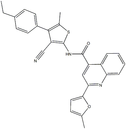 N-[3-cyano-4-(4-ethylphenyl)-5-methyl-2-thienyl]-2-(5-methyl-2-furyl)-4-quinolinecarboxamide Struktur