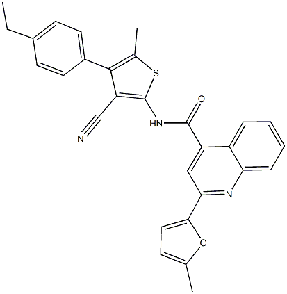 N-[3-cyano-4-(4-ethylphenyl)-5-methyl-2-thienyl]-2-(5-methyl-2-furyl)-4-quinolinecarboxamide 化学構造式