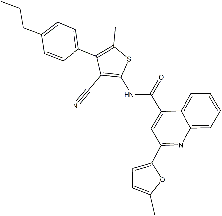 N-[3-cyano-5-methyl-4-(4-propylphenyl)-2-thienyl]-2-(5-methyl-2-furyl)-4-quinolinecarboxamide 结构式