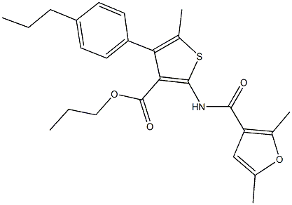 propyl 2-[(2,5-dimethyl-3-furoyl)amino]-5-methyl-4-(4-propylphenyl)-3-thiophenecarboxylate 结构式