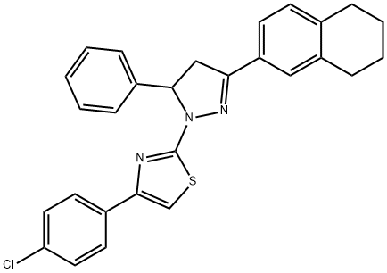 4-(4-chlorophenyl)-2-[5-phenyl-3-(5,6,7,8-tetrahydronaphthalen-2-yl)-4,5-dihydro-1H-pyrazol-1-yl]-1,3-thiazole 结构式