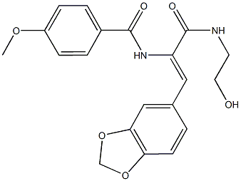 N-(2-(1,3-benzodioxol-5-yl)-1-{[(2-hydroxyethyl)amino]carbonyl}vinyl)-4-methoxybenzamide 化学構造式