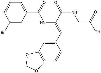 ({3-(1,3-benzodioxol-5-yl)-2-[(3-bromobenzoyl)amino]acryloyl}amino)acetic acid 结构式