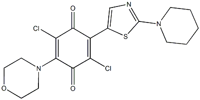 2,5-dichloro-3-(4-morpholinyl)-6-[2-(1-piperidinyl)-1,3-thiazol-5-yl]benzo-1,4-quinone Struktur