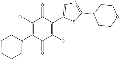 2,5-dichloro-3-[2-(4-morpholinyl)-1,3-thiazol-5-yl]-6-(1-piperidinyl)benzo-1,4-quinone Structure