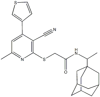 N-[1-(1-adamantyl)ethyl]-2-{[3-cyano-6-methyl-4-(3-thienyl)-2-pyridinyl]sulfanyl}acetamide Struktur