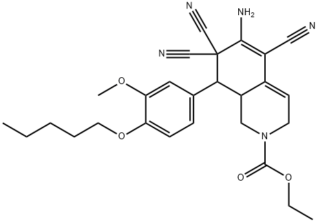 ethyl 6-amino-5,7,7-tricyano-8-[3-(methyloxy)-4-(pentyloxy)phenyl]-3,7,8,8a-tetrahydroisoquinoline-2(1H)-carboxylate Structure