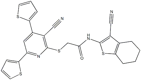 2-{[3-cyano-4,6-di(2-thienyl)-2-pyridinyl]sulfanyl}-N-(3-cyano-4,5,6,7-tetrahydro-1-benzothien-2-yl)acetamide,445265-60-1,结构式