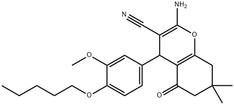 2-amino-7,7-dimethyl-4-[3-(methyloxy)-4-(pentyloxy)phenyl]-5-oxo-5,6,7,8-tetrahydro-4H-chromene-3-carbonitrile Structure