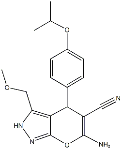 6-amino-4-(4-isopropoxyphenyl)-3-(methoxymethyl)-2,4-dihydropyrano[2,3-c]pyrazole-5-carbonitrile,445265-85-0,结构式