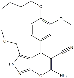 6-amino-4-(4-butoxy-3-methoxyphenyl)-3-(methoxymethyl)-2,4-dihydropyrano[2,3-c]pyrazole-5-carbonitrile Structure