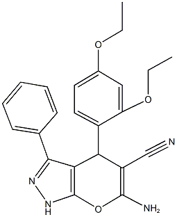 6-amino-4-(2,4-diethoxyphenyl)-3-phenyl-1,4-dihydropyrano[2,3-c]pyrazole-5-carbonitrile 结构式