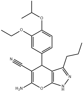 6-amino-4-{3-(ethyloxy)-4-[(1-methylethyl)oxy]phenyl}-3-propyl-1,4-dihydropyrano[2,3-c]pyrazole-5-carbonitrile Structure