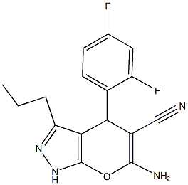 6-amino-4-(2,4-difluorophenyl)-3-propyl-1,4-dihydropyrano[2,3-c]pyrazole-5-carbonitrile,445266-15-9,结构式