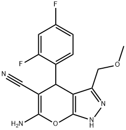 6-amino-4-(2,4-difluorophenyl)-3-(methoxymethyl)-1,4-dihydropyrano[2,3-c]pyrazole-5-carbonitrile 结构式